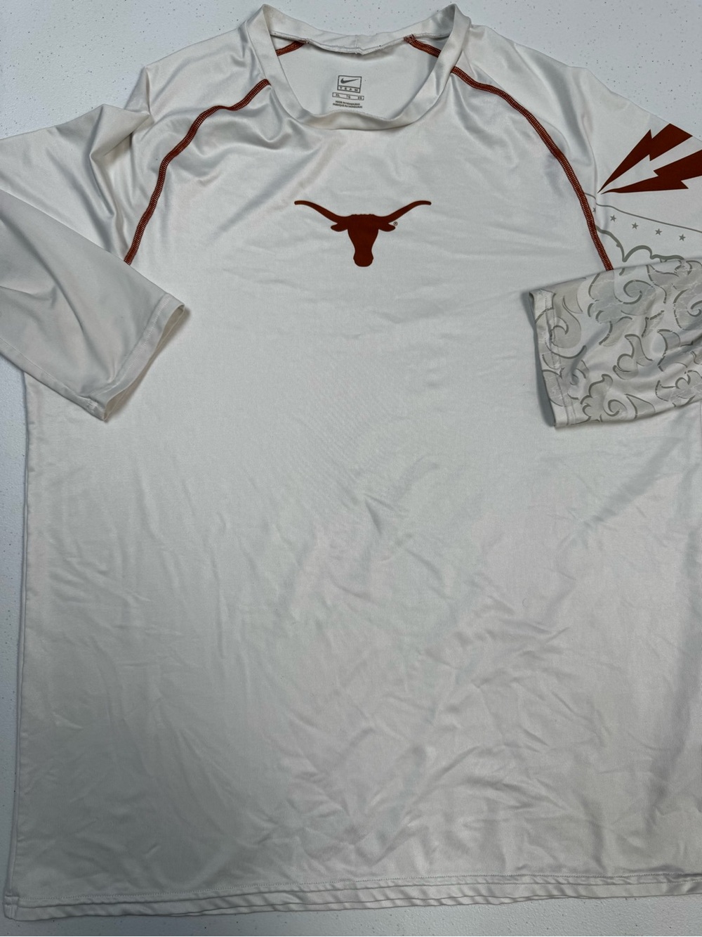 Nike Team Texas Longhorns Long Sleeve Shirt Mens XL White Pro Combat Filigree
